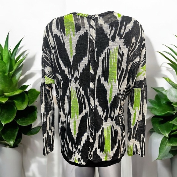 Chelsea & Theodore LS, crew neck, 2 pc. Sweater, black, white & green, size L - Picture 2 of 5